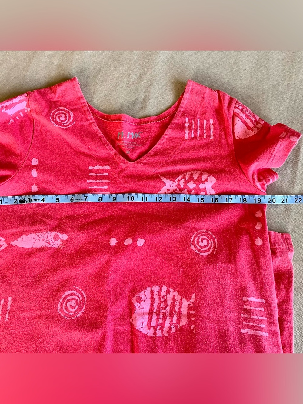 M. Mac Coral/Hot Pink Fish Cotton T-Shirt Maxi Dress Beachy Coastal | Size M - Picture 7 of 7
